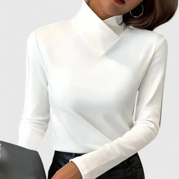 Women's knit stand collar roll neck winter top - White