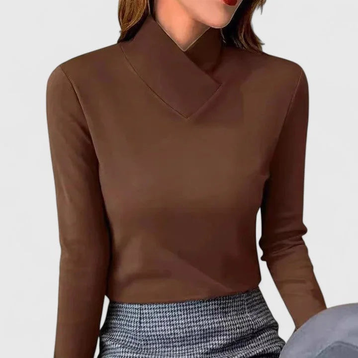 Women's knit stand collar roll neck winter top - White