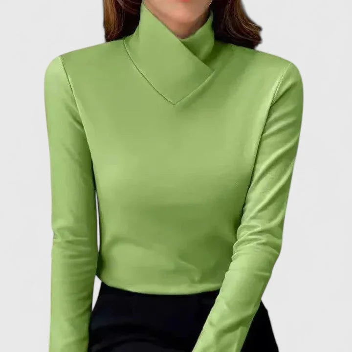 Women's knit stand collar roll neck winter top - White