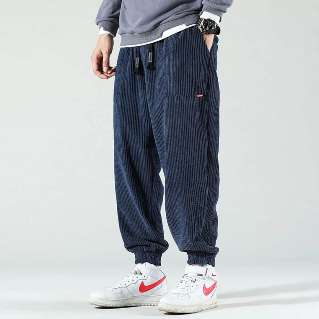 Women's corduroy drawstring winter pants with elasticated cuffs
