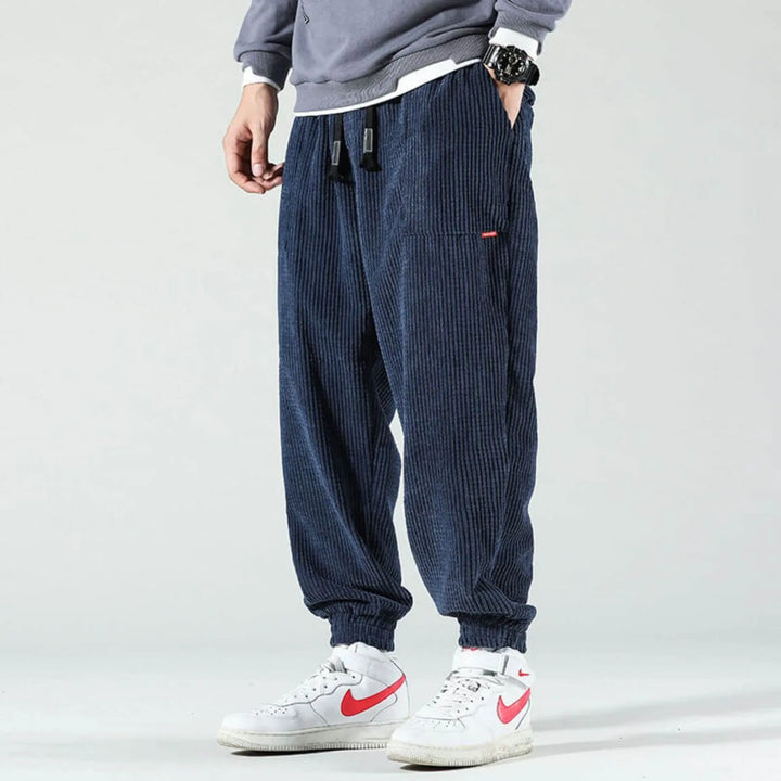 Women's corduroy drawstring winter pants with elasticated cuffs