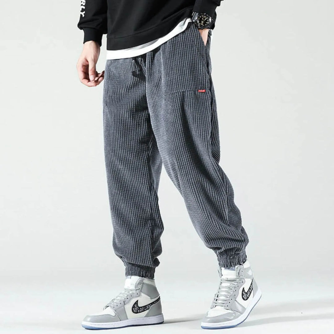 Women's corduroy drawstring winter pants with elasticated cuffs