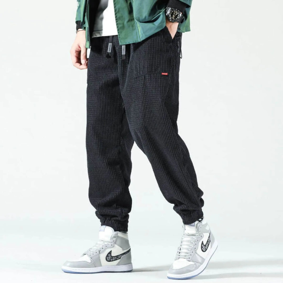 Women's corduroy drawstring winter pants with elasticated cuffs