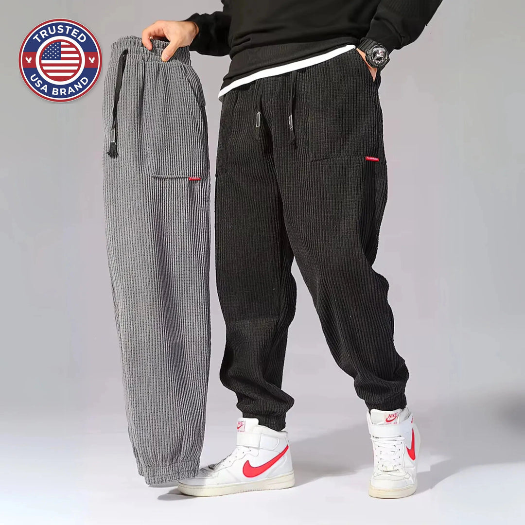 Women's corduroy drawstring winter pants with elasticated cuffs