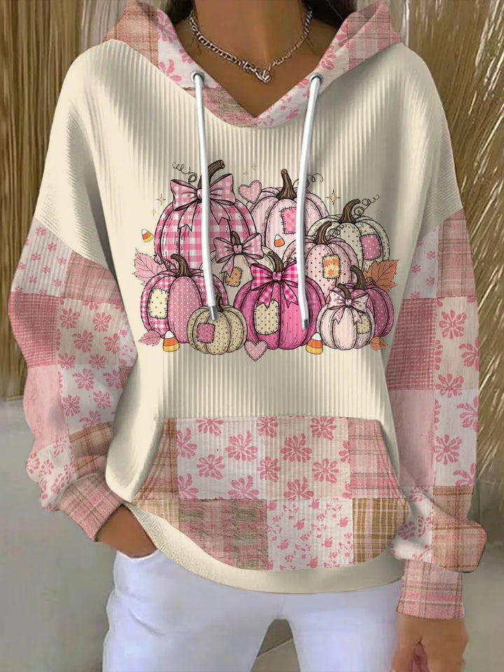Women's ribbed winter hoodie with pumpkin graphic