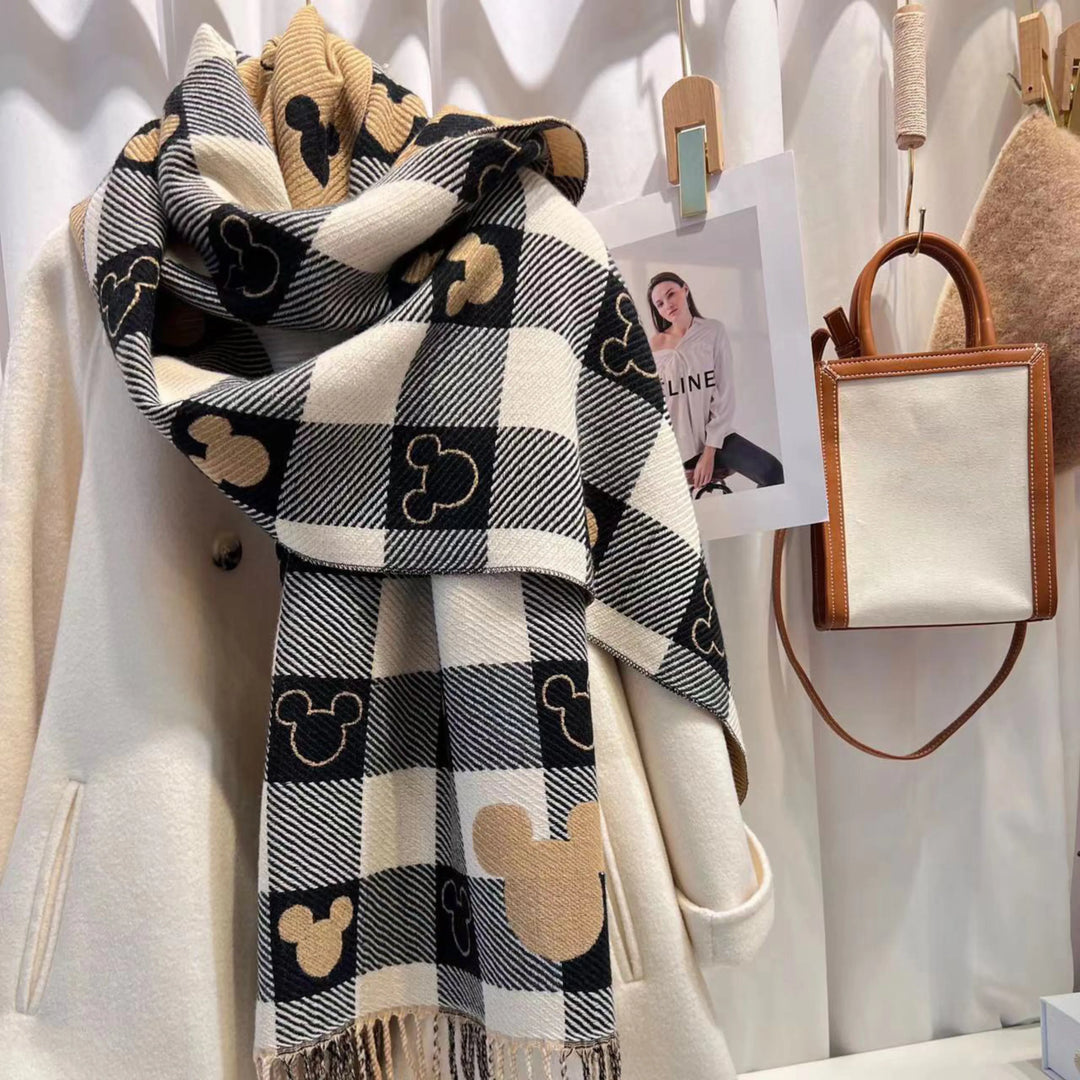 Comfy Warm Plaid Double Side Tassel Winter Scarf