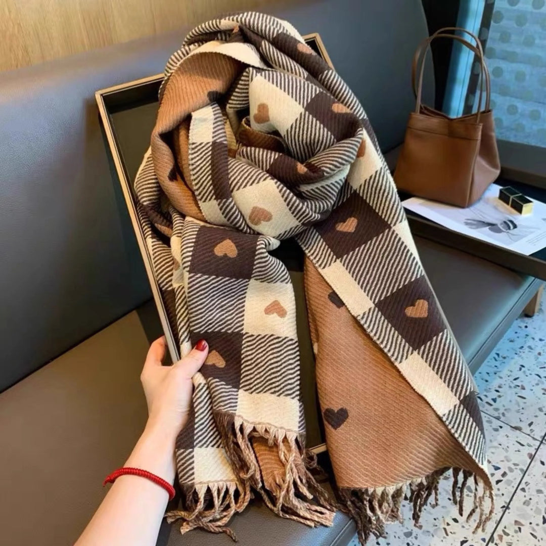 Comfy Warm Plaid Double Side Tassel Winter Scarf