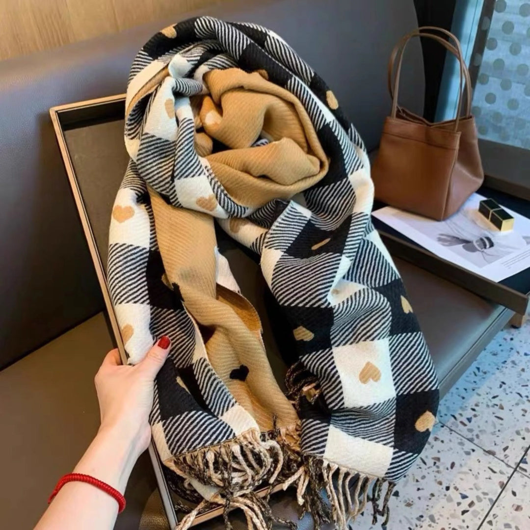 Comfy Warm Plaid Double Side Tassel Winter Scarf