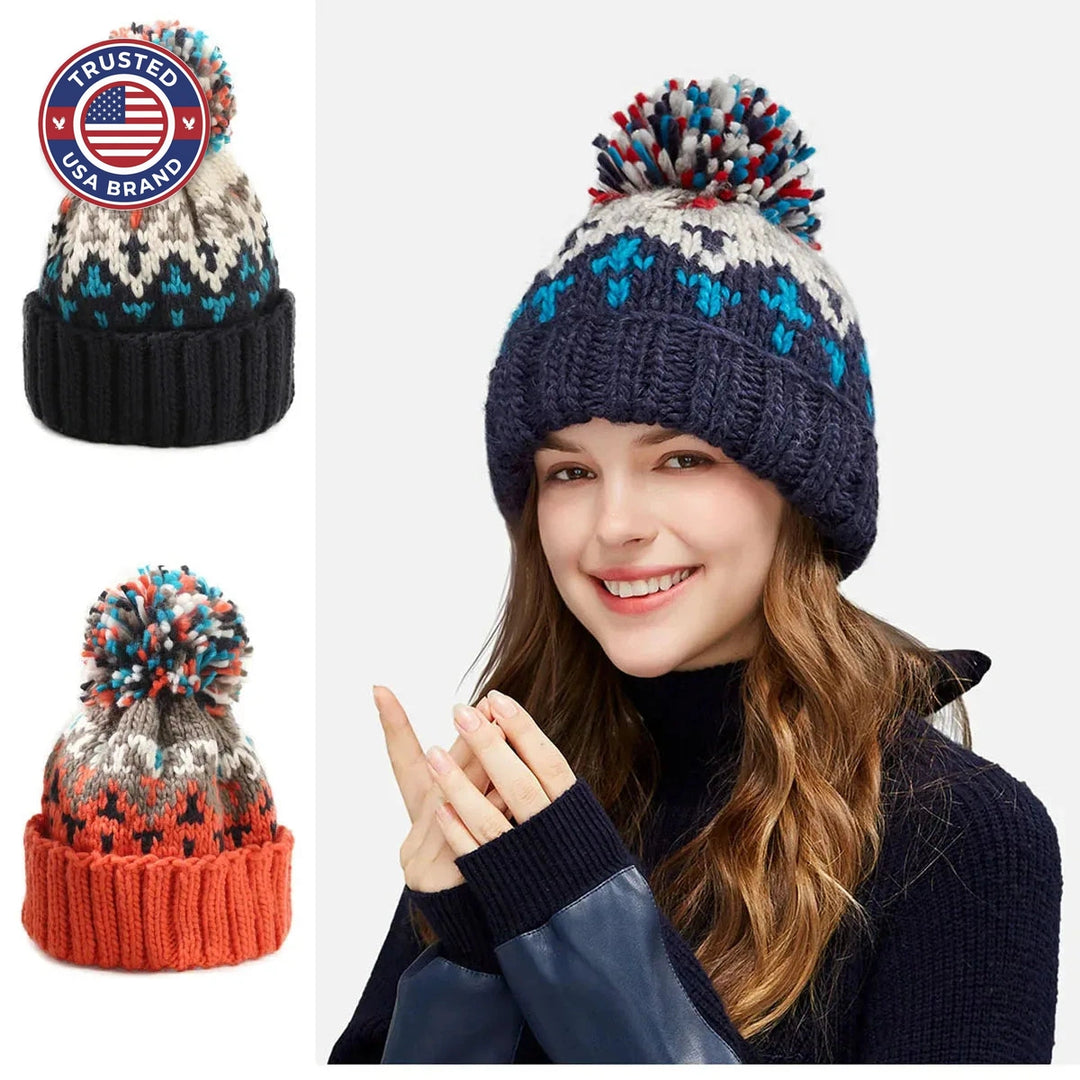 Cozy Snowflake Pom Winter Beanie
