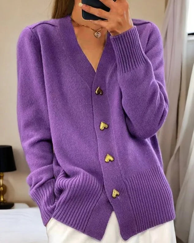 Elegant Heart Button Winter Cardigan