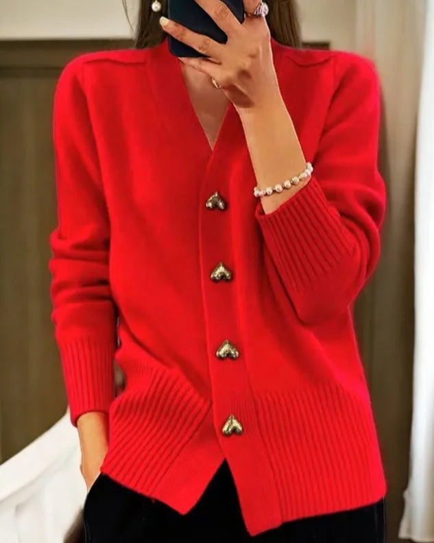 Elegant Heart Button Winter Cardigan
