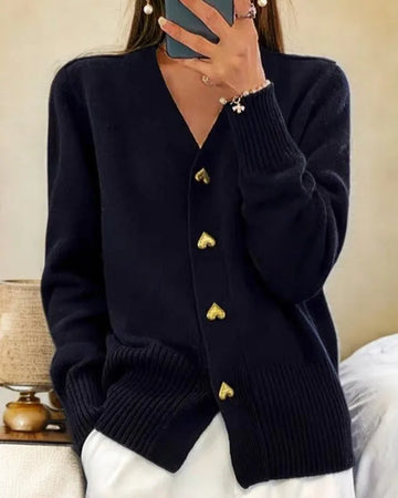 Elegant Heart Button Winter Cardigan