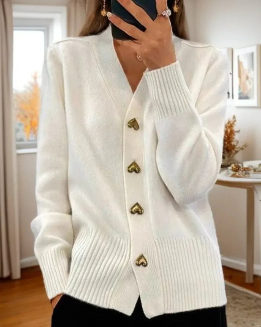 Elegant Heart Button Winter Cardigan