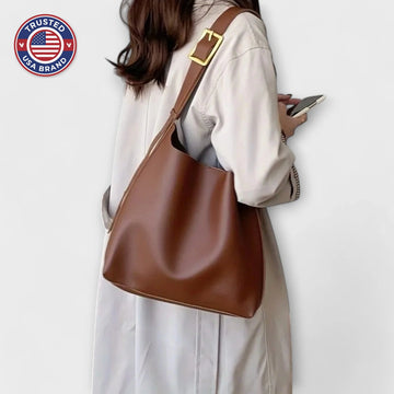 Elegant Leather Shoulder Bag - Brown
