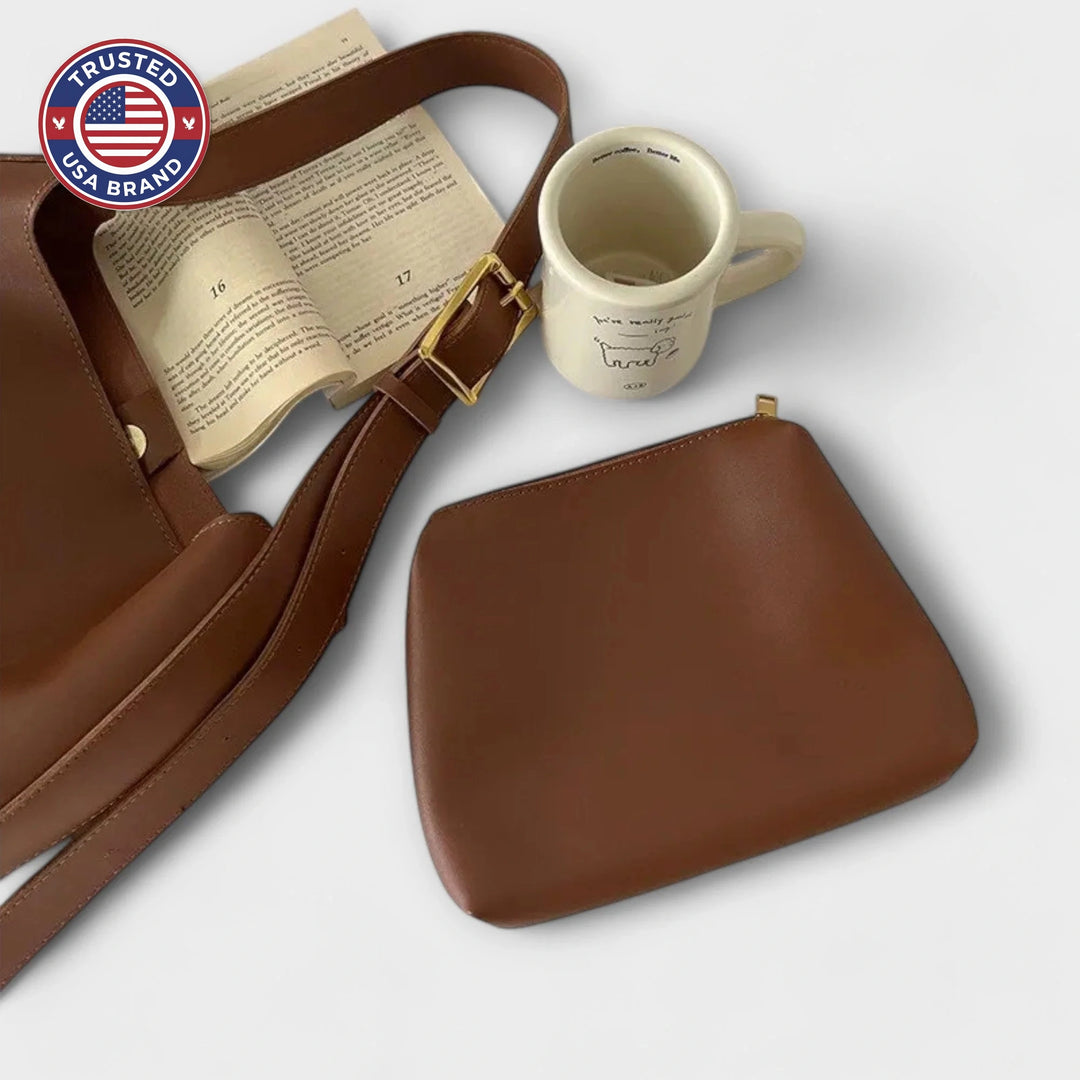 Elegant Leather Shoulder Bag - Brown