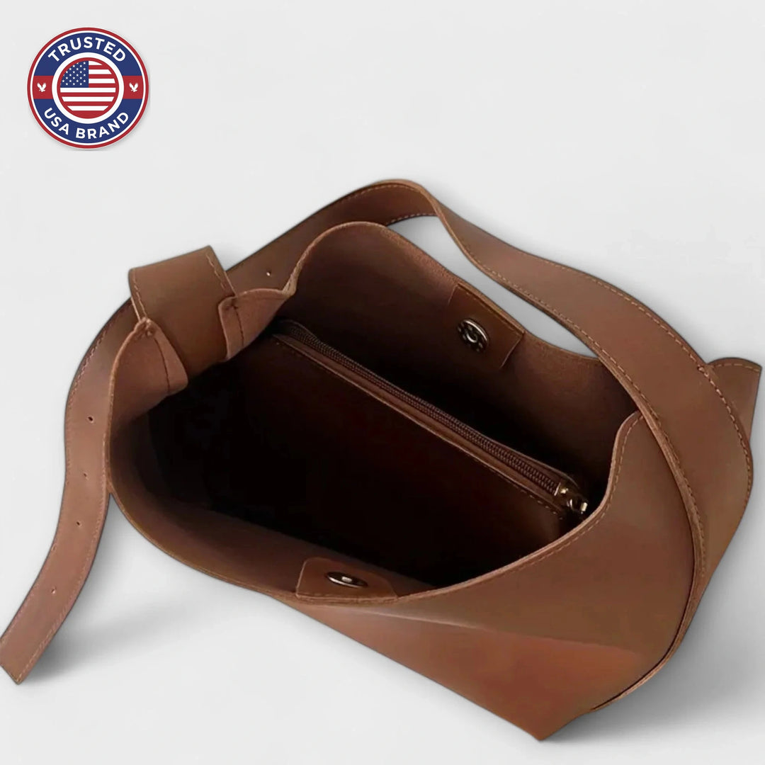 Elegant Leather Shoulder Bag - Brown
