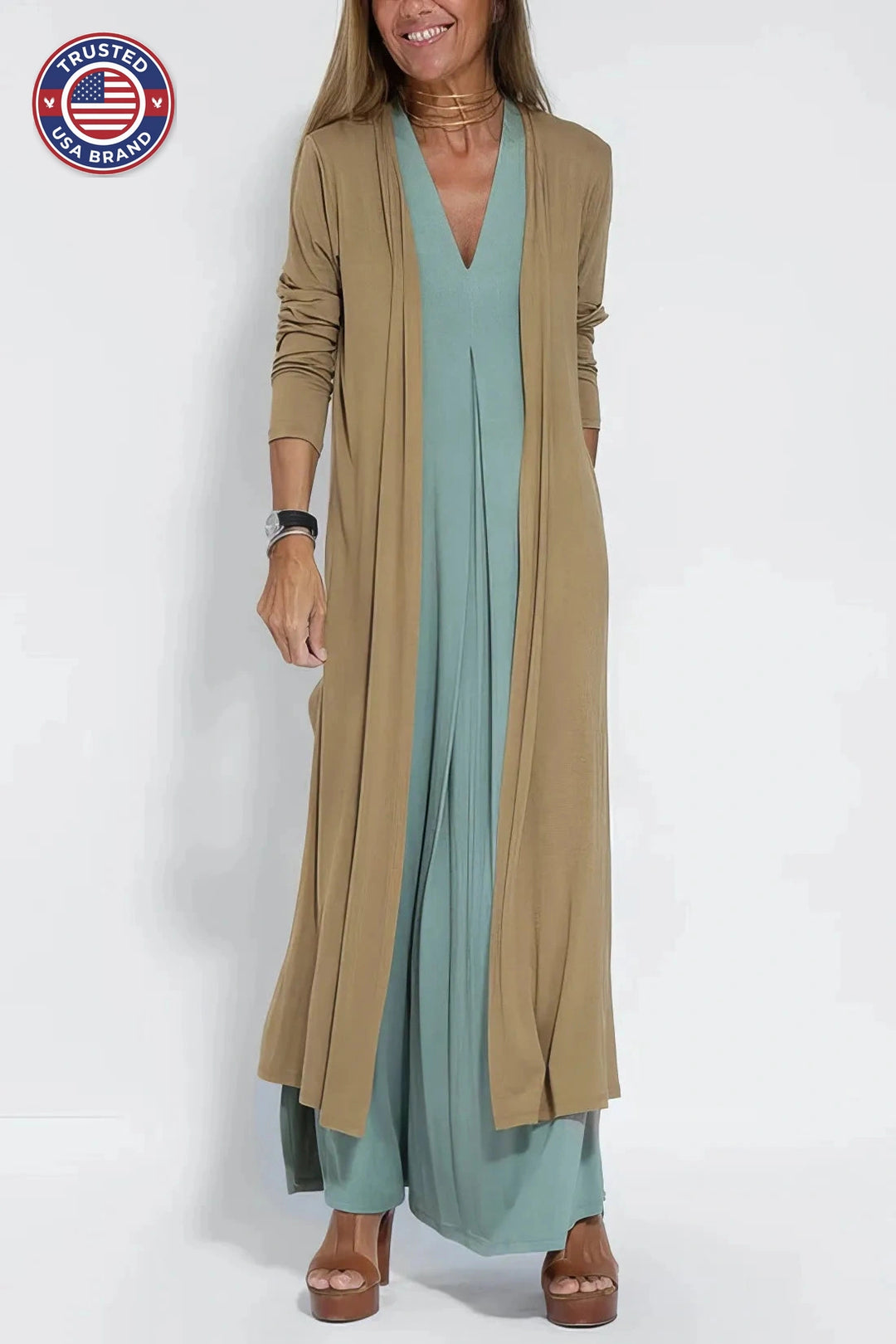 Elegant Long Winter Dress with Coordinated Cardigan