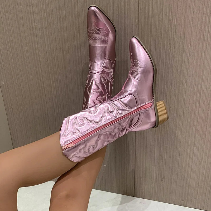 Elegant Metallic Winter Cowboy Boots