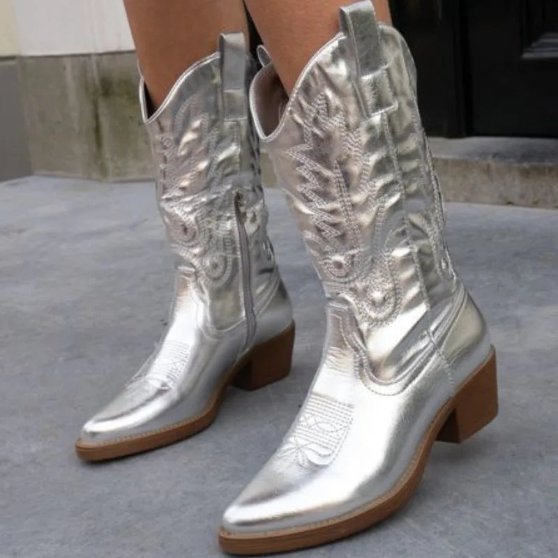 Elegant Metallic Winter Cowboy Boots