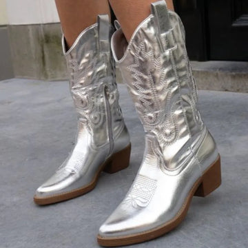 Elegant Metallic Winter Cowboy Boots