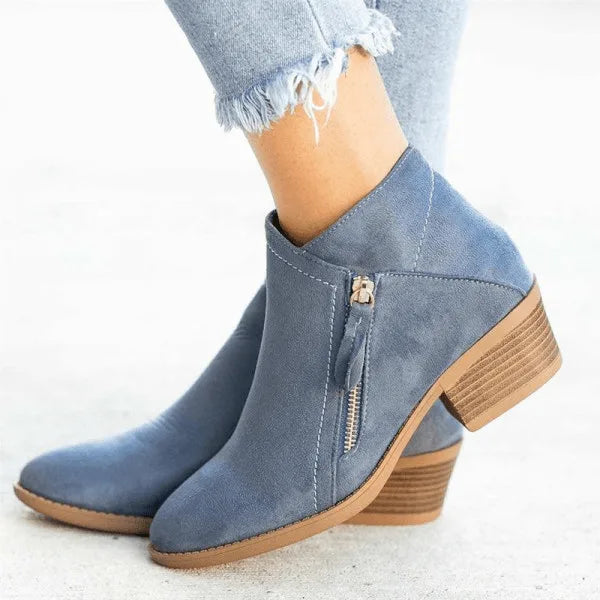 Women’s Ankle Winter Boots – Side-Zip Design with Low Heel