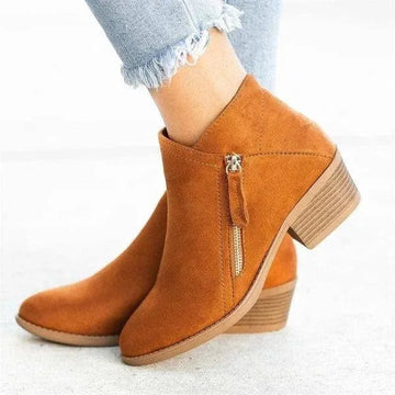Women’s Ankle Winter Boots – Side-Zip Design with Low Heel