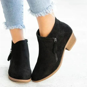 Women’s Ankle Winter Boots – Side-Zip Design with Low Heel