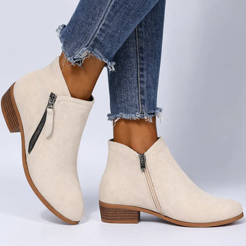 Women’s Ankle Winter Boots – Side-Zip Design with Low Heel