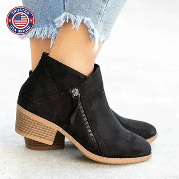 Women’s Ankle Winter Boots – Side-Zip Design with Low Heel
