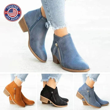 Women’s Ankle Winter Boots – Side-Zip Design with Low Heel
