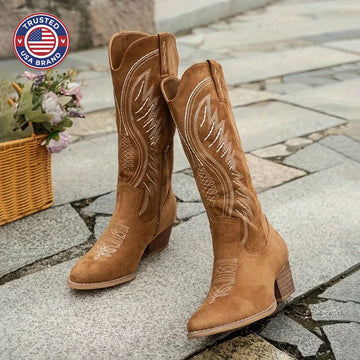 Women’s Suede Winter Cowboy Boots with Block Heel