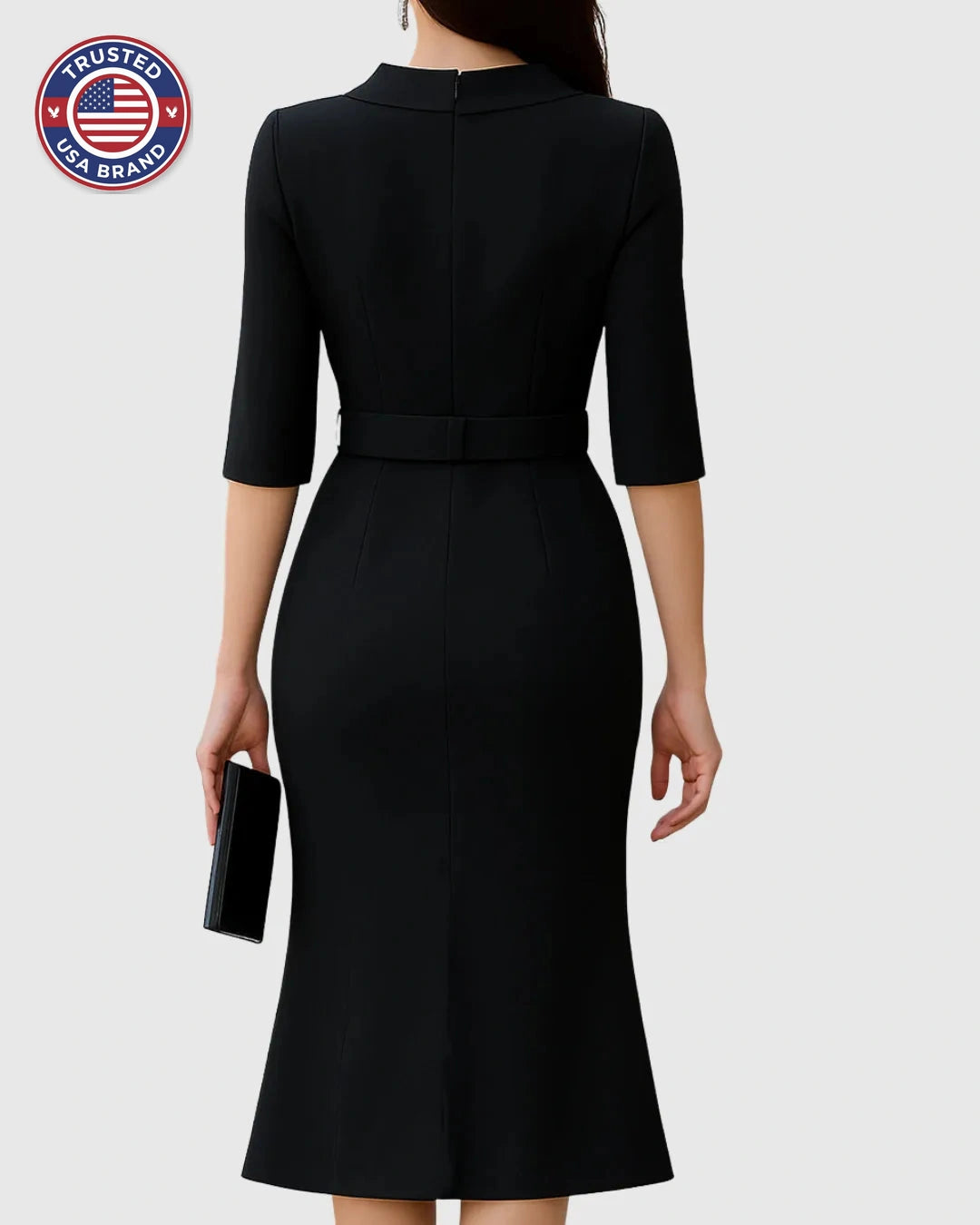Women's Belted Mock Neck Winter Midi Dress with Split Sleeves