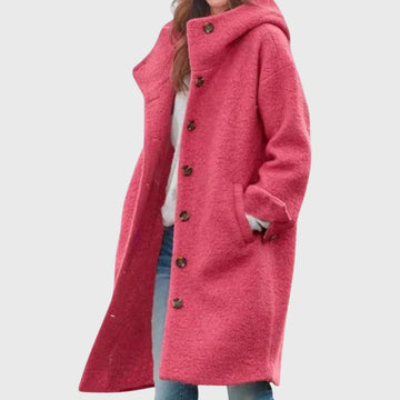 Women's boucle button-front hooded winter wool coat