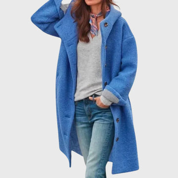 Women's boucle button-front hooded winter wool coat