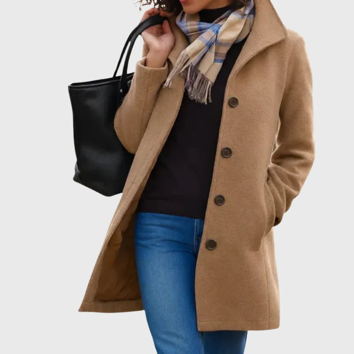 Women's button-front notch lapel winter wool coat