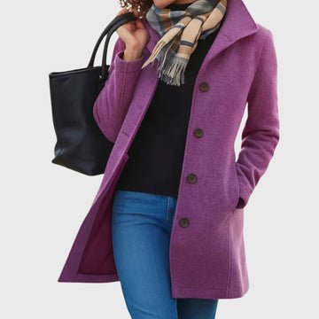 Women's button-front notch lapel winter wool coat