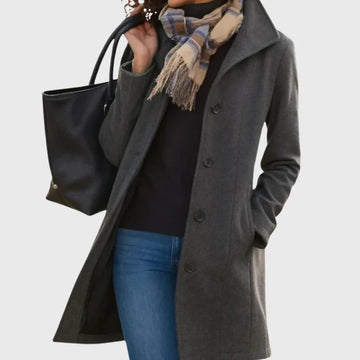 Women's button-front notch lapel winter wool coat