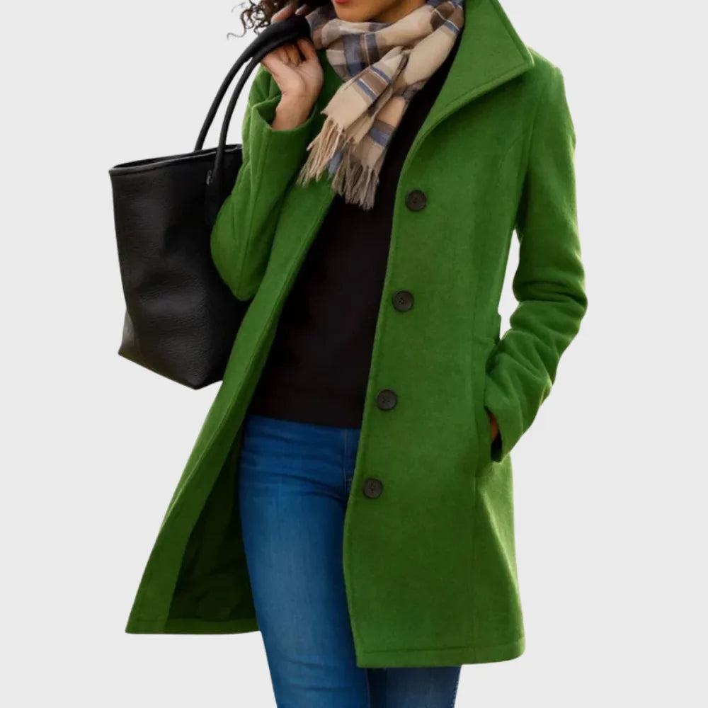 Women's button-front notch lapel winter wool coat