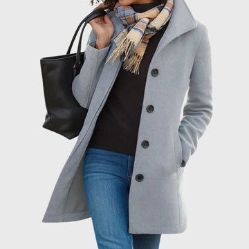 Women's button-front notch lapel winter wool coat
