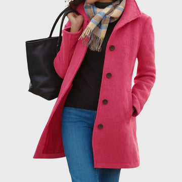 Women's button-front notch lapel winter wool coat
