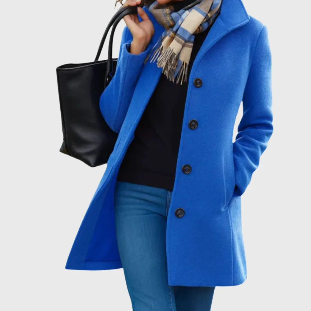 Women's button-front notch lapel winter wool coat