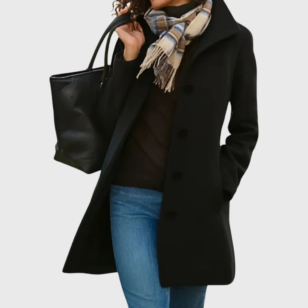Women's button-front notch lapel winter wool coat