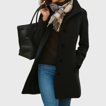 Women's button-front notch lapel winter wool coat