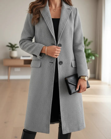 Women's button-front notch lapel winter wool coat with flap pockets