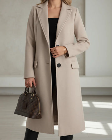 Women's button-front notch lapel winter wool coat with flap pockets