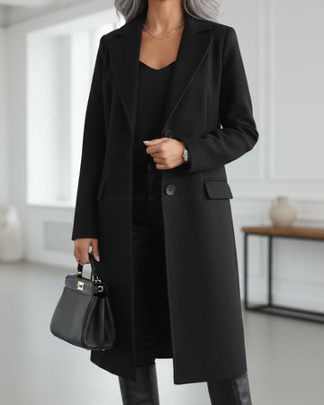 Women's button-front notch lapel winter wool coat with flap pockets