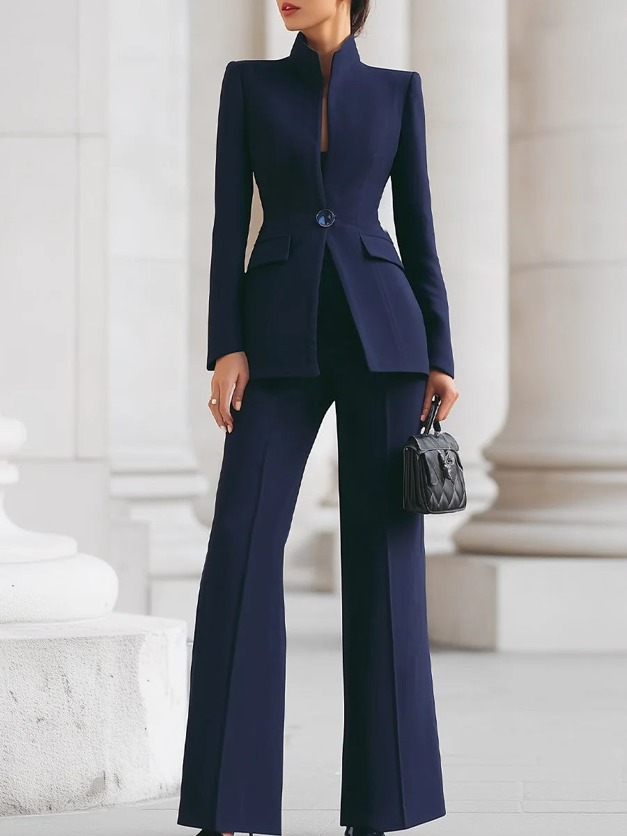 Women's button-front stand collar winter two piece set