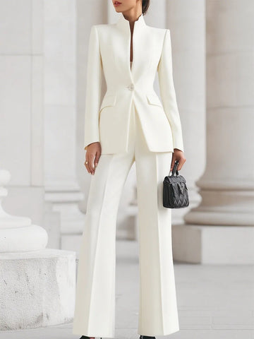 Women's button-front stand collar winter two piece set