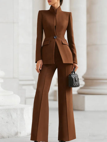 Women's button-front stand collar winter two piece set