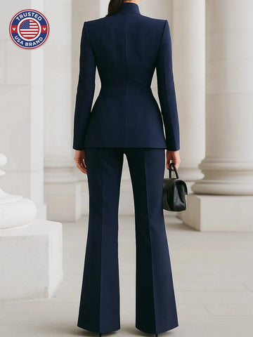 Women's button-front stand collar winter two piece set